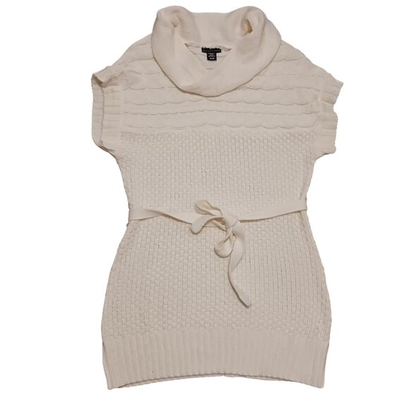 Apostrophe Short Sleeve Loose-Knit Cowlneck Sweater Dress, Cream/Ivory Color, XL - Picture 1 of 14